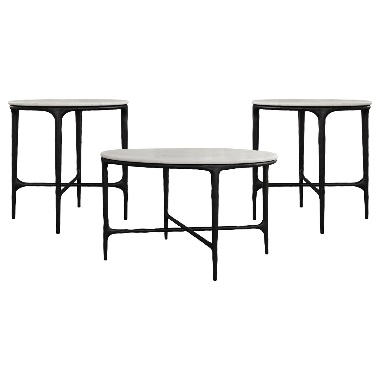 Hermas White and Black 3-Piece Round Marble Coffee and End Table Set by Coaster at Eve Furniture