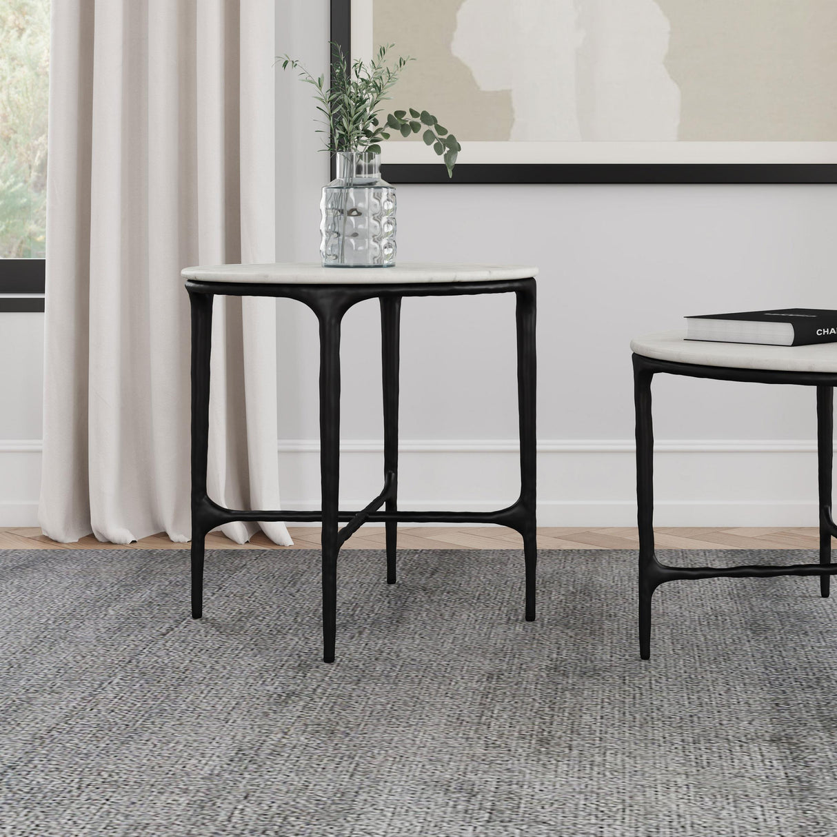 Hermas White Round Genuine Marble Top Metal End Table by Coaster at Eve Furniture