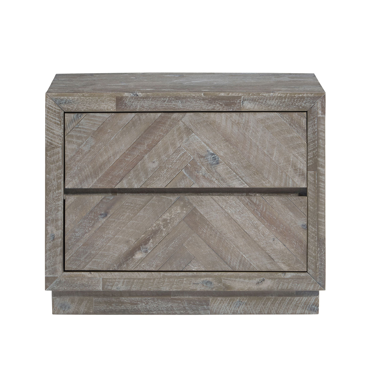 Herringbone Solid Wood Two Drawer Nightstand in Rustic Latte by Modus Furniture at Eve Furniture