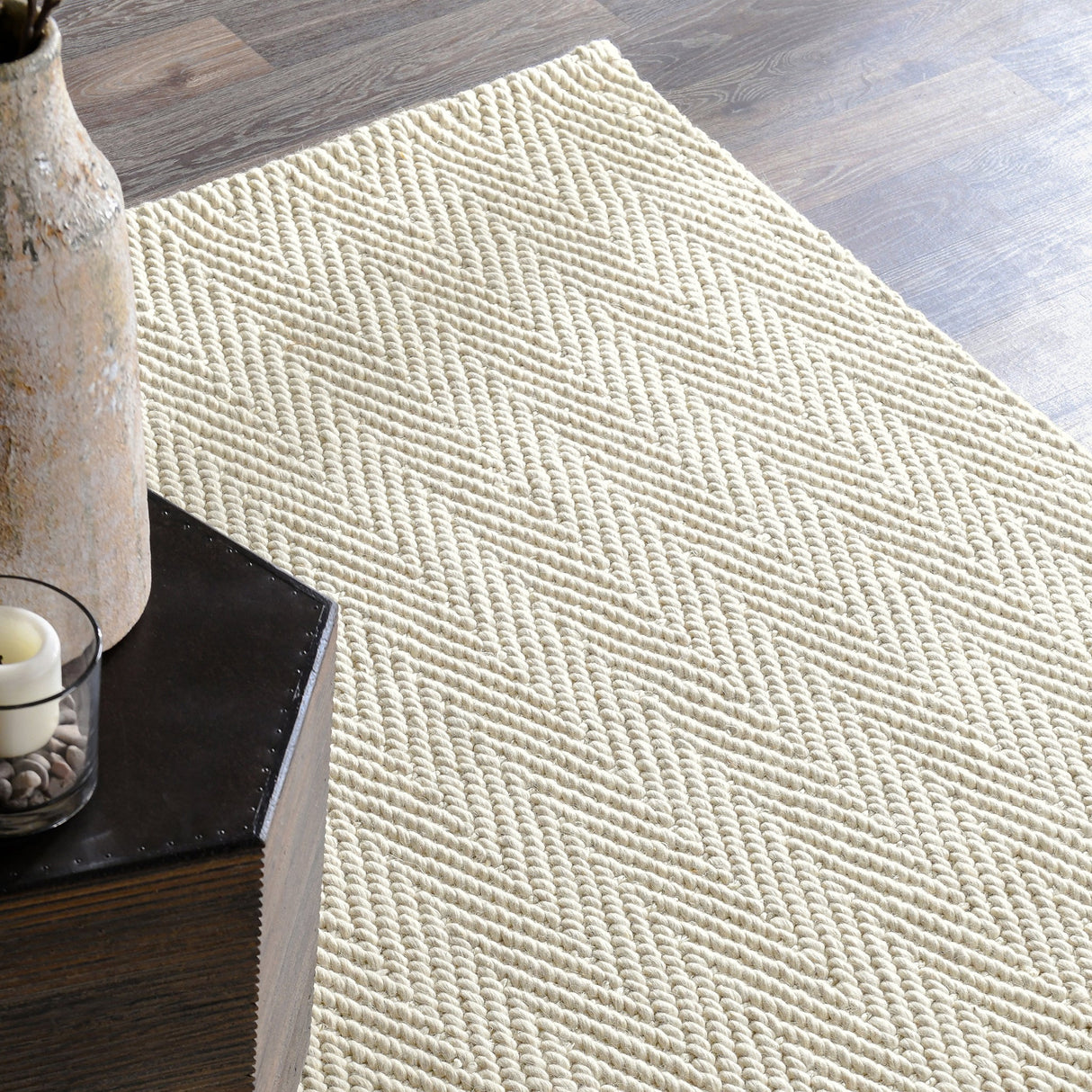 Herringbone Wool/Jute Ivory Rug by Classic Home at Eve Furniture