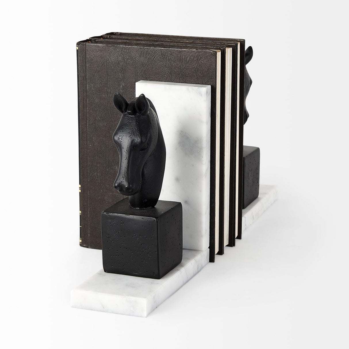 Hidalgo (Set of 2) 14L x 3W Black Majestic Horse Bookends by Mercana at Eve Furniture