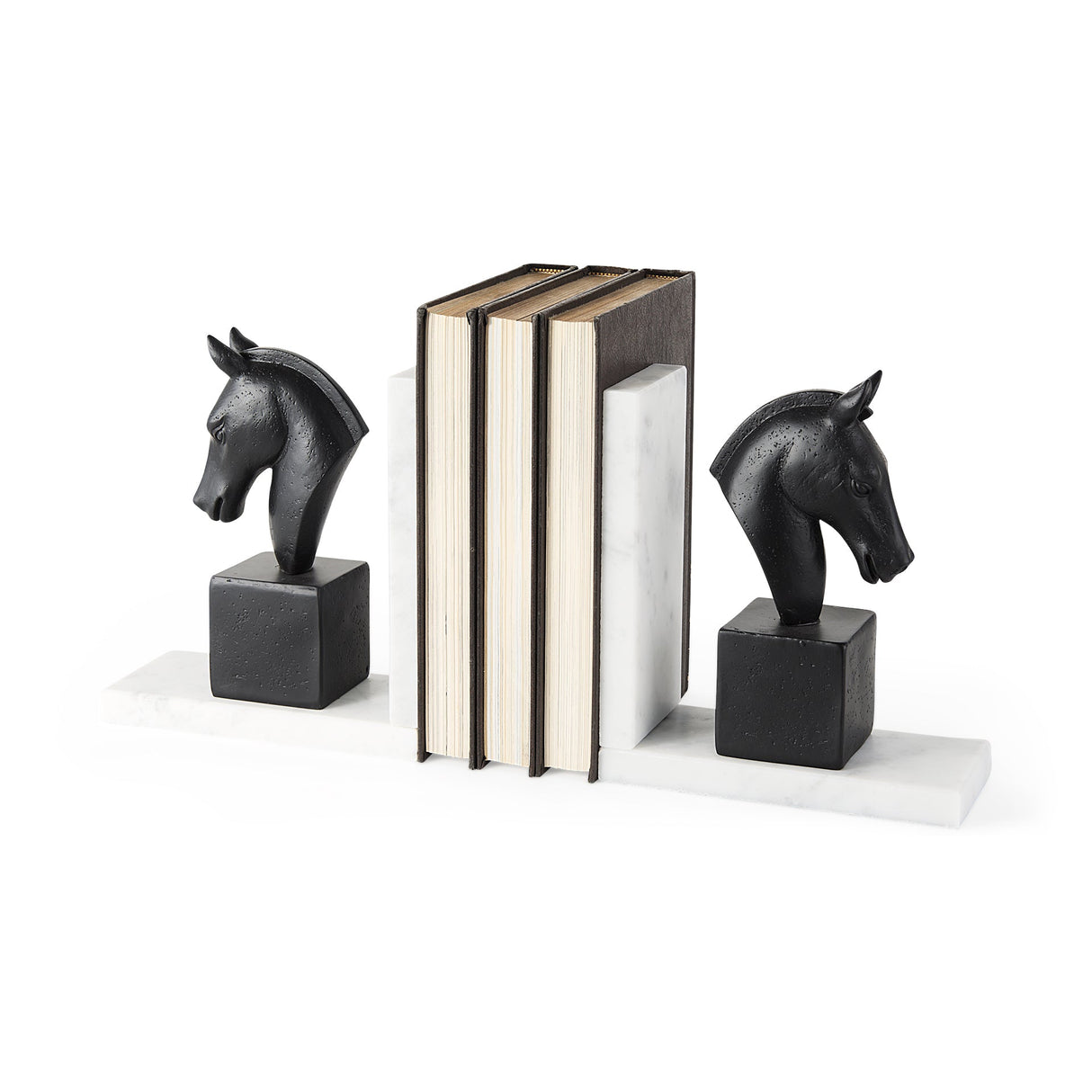 Hidalgo (Set of 2) 14L x 3W Black Majestic Horse Bookends by Mercana at Eve Furniture