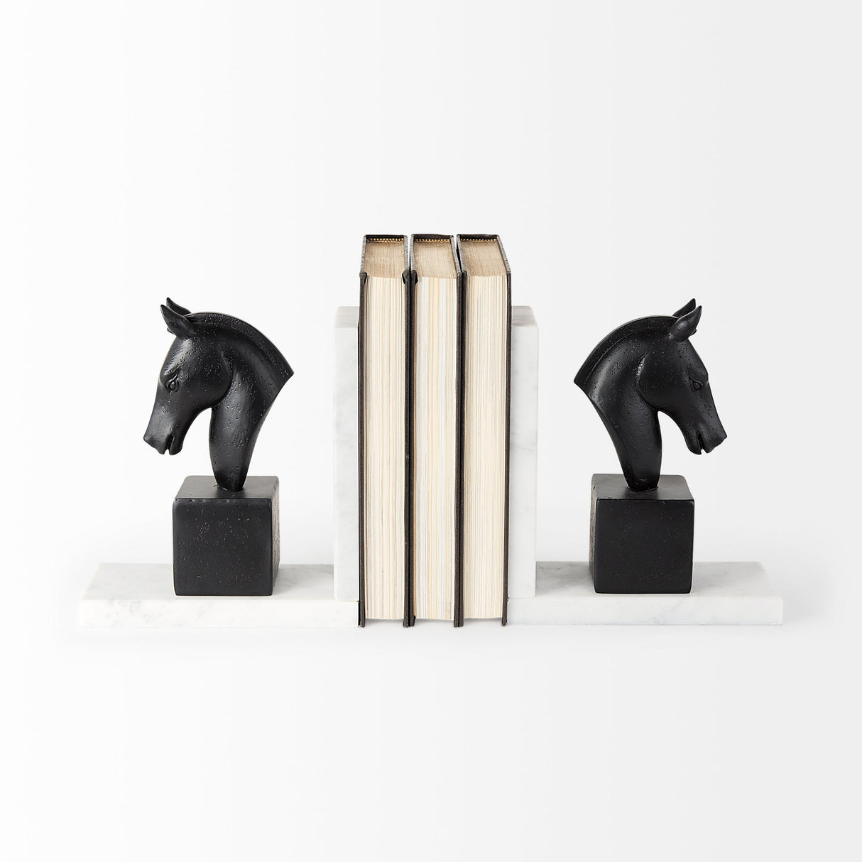 Hidalgo (Set of 2) Black Majestic Horse Bookends by Mercana at Eve Furniture