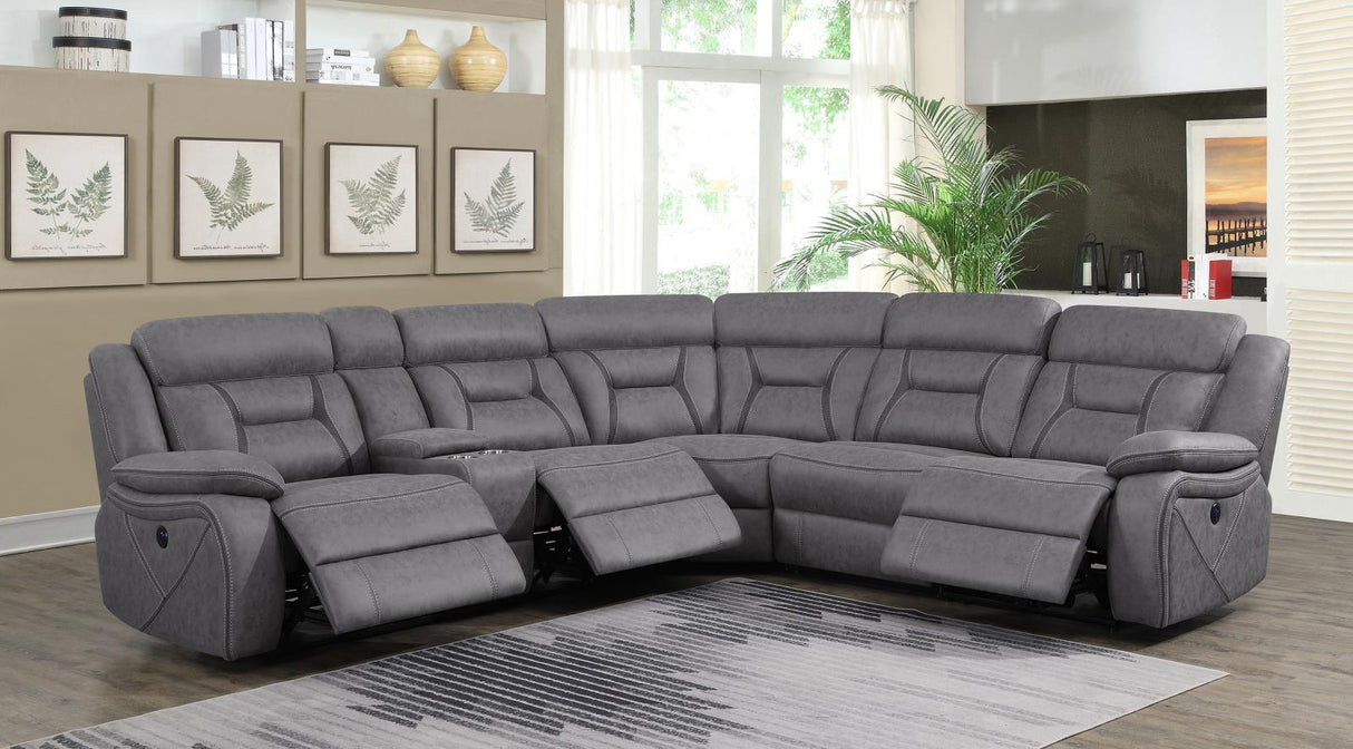 Higgins Gray 4-Piece Upholstered Power Sectional by Coaster at Eve Furniture
