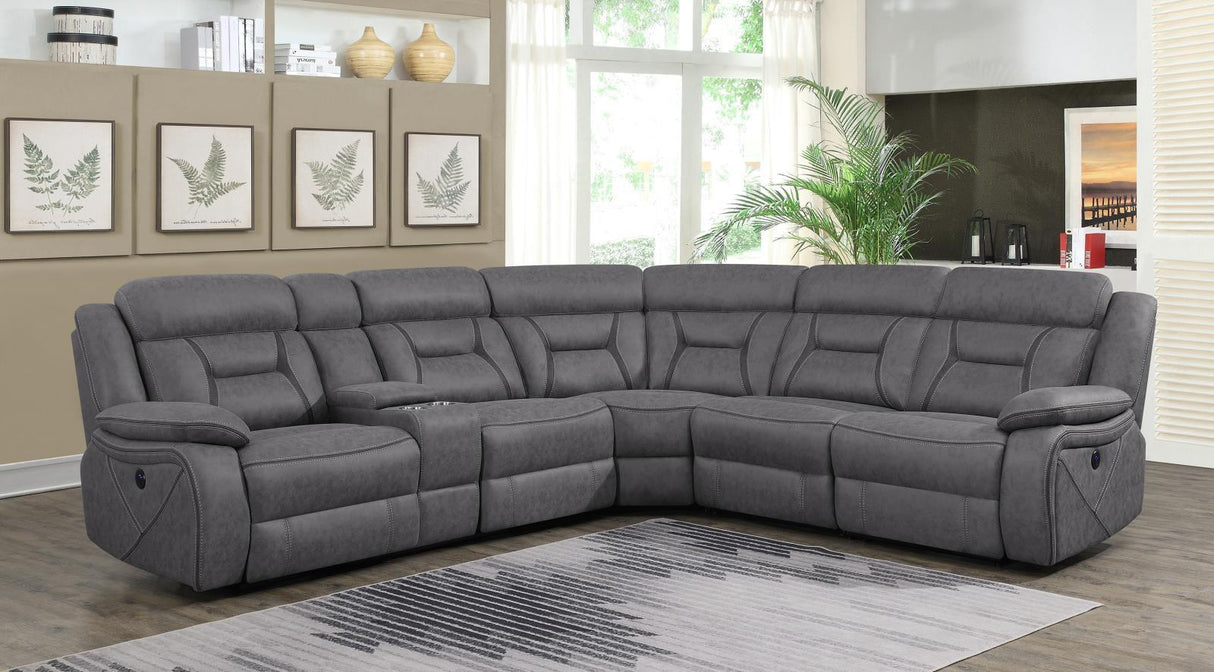 Higgins Gray 4-Piece Upholstered Power Sectional by Coaster at Eve Furniture