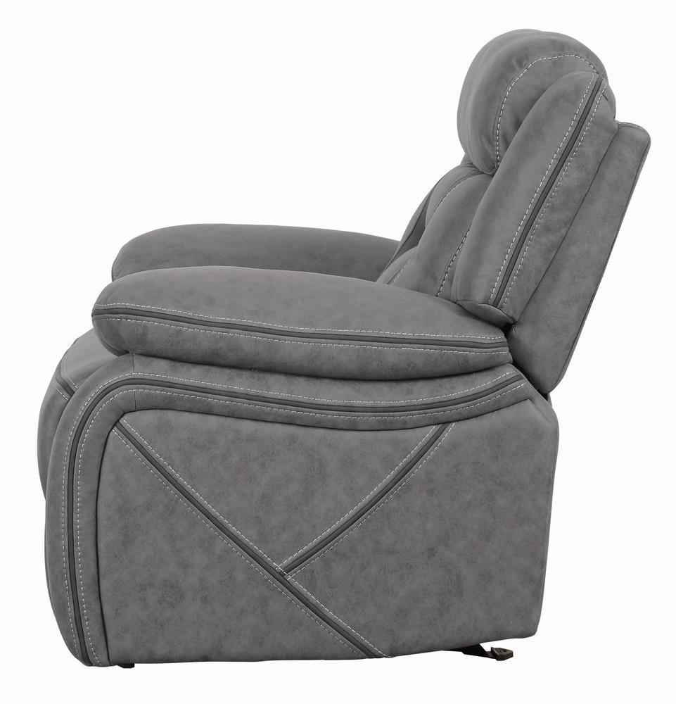 Higgins Gray Overstuffed Upholstered Glider Recliner by Coaster at Eve Furniture