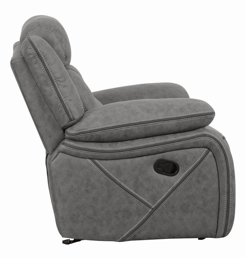 Higgins Gray Overstuffed Upholstered Glider Recliner by Coaster at Eve Furniture