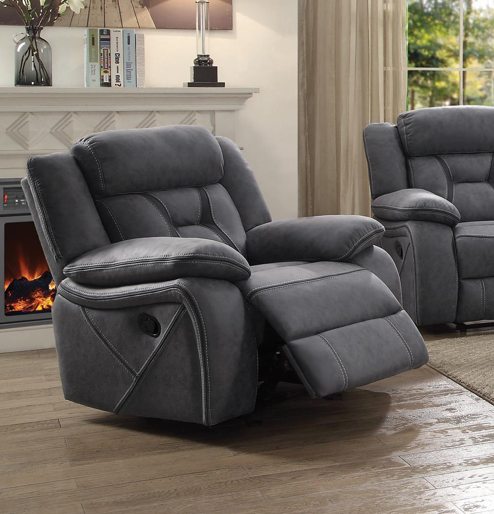 Higgins Gray Overstuffed Upholstered Glider Recliner by Coaster at Eve Furniture