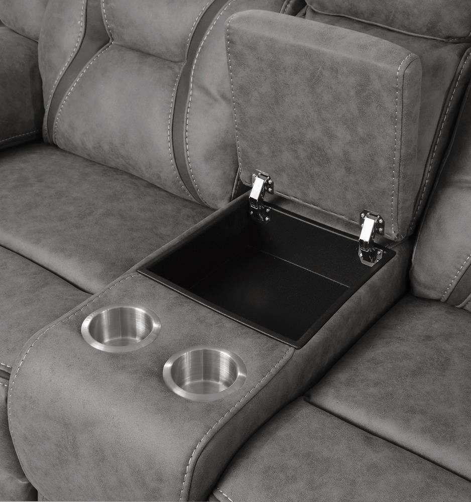 Higgins Gray Pillow Top Arm Motion Loveseat with Console by Coaster at Eve Furniture