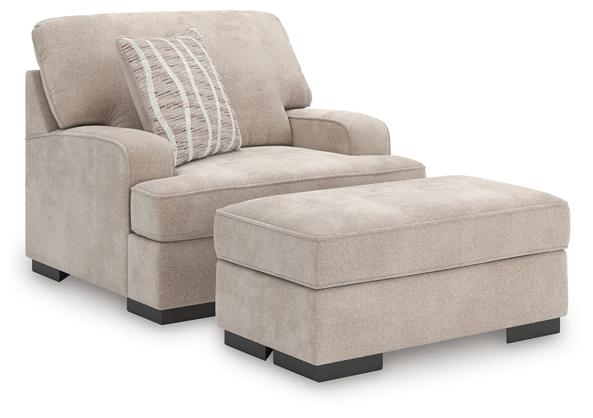 High Profile Taupe Chair and Ottoman