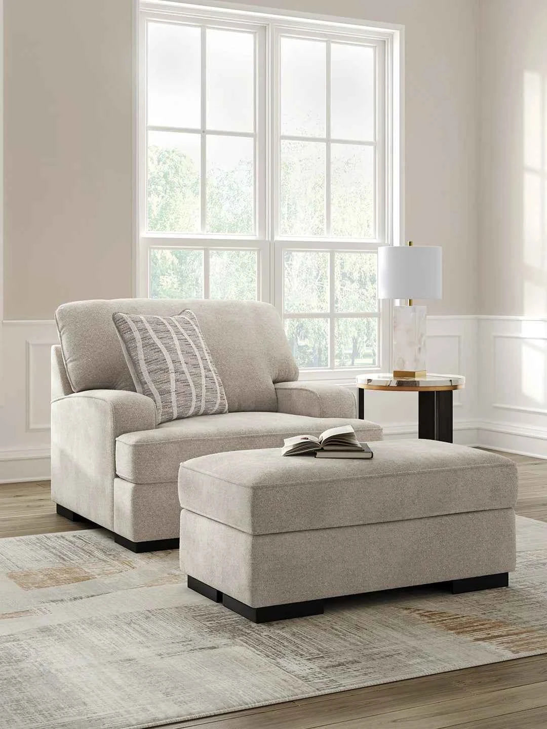 High Profile Taupe Chair and Ottoman by Ashley at Eve Furniture