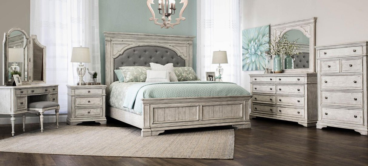 Highland Park Cathedral White Dresser and Mirror by Steve Silver at Eve Furniture