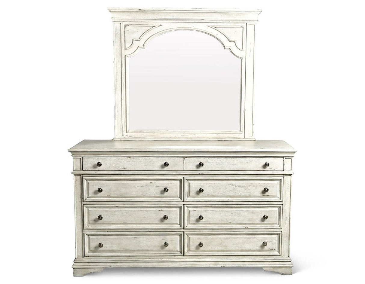 Highland Park Cathedral White Dresser and Mirror by Steve Silver at Eve Furniture