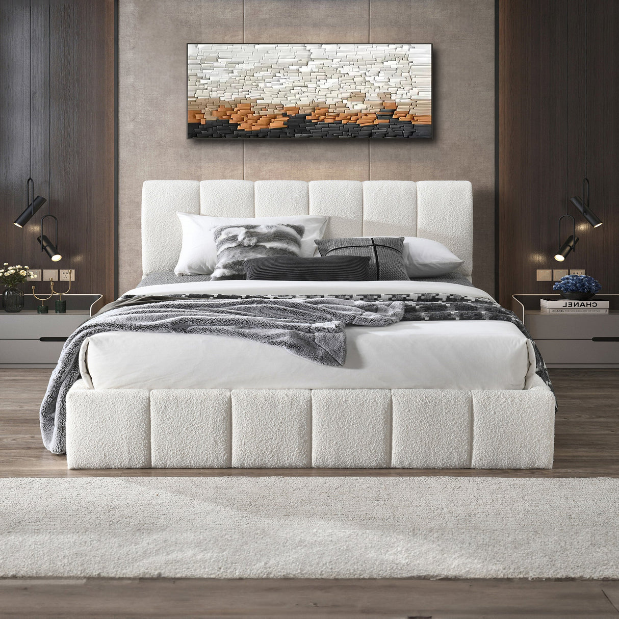 Hilar White Boucle Platform Bed King Size by Ashcroft Imports at Eve Furniture