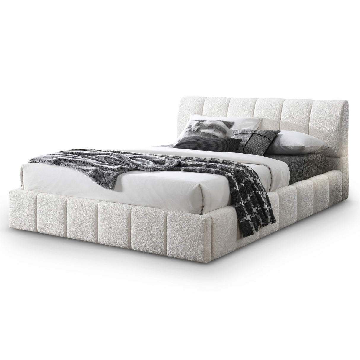 Hilar White Boucle Platform Bed King Size by Ashcroft Imports at Eve Furniture
