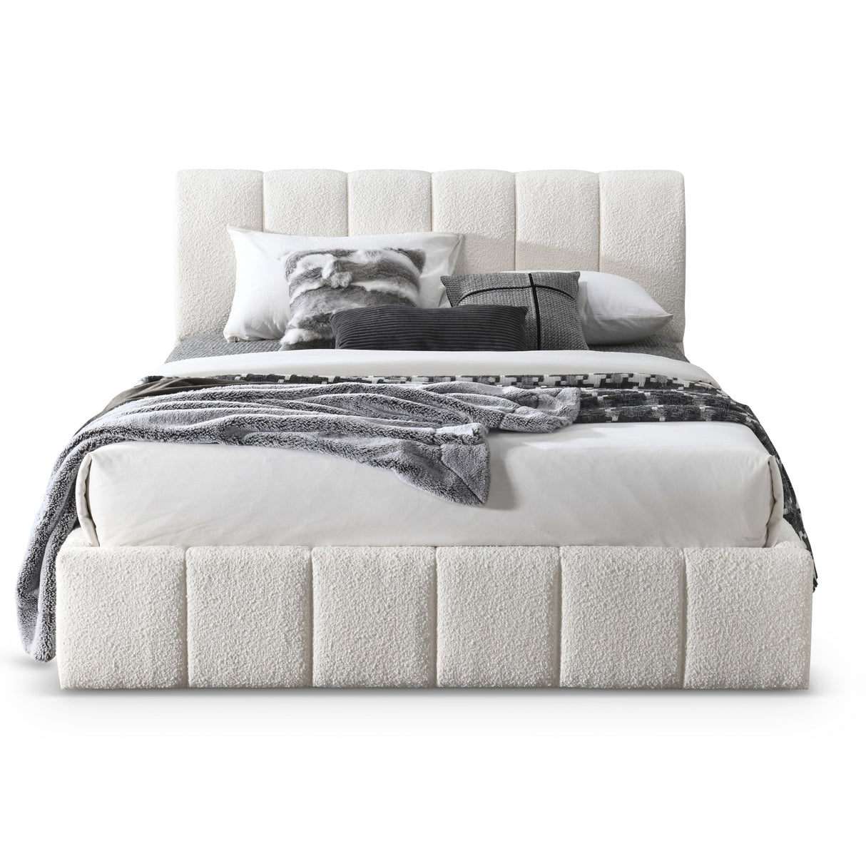 Hilar White Boucle Platform Bed Queen Size by Ashcroft Imports at Eve Furniture
