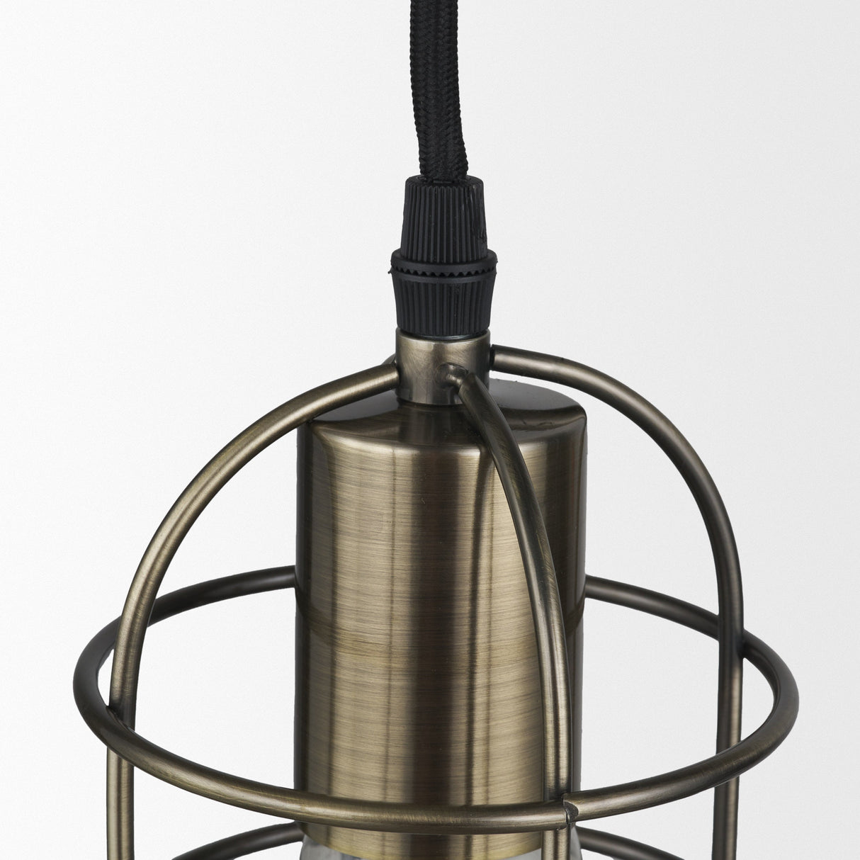 Hines I Antiqued-Brass Metal Cage Pendant Light by Mercana at Eve Furniture