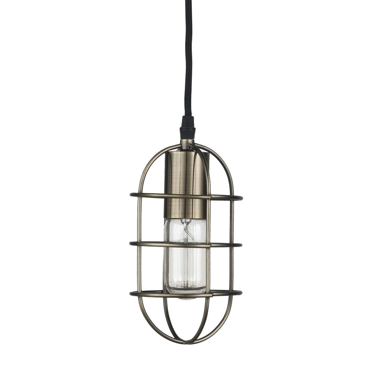 Hines I Antiqued-Brass Metal Cage Pendant Light by Mercana at Eve Furniture