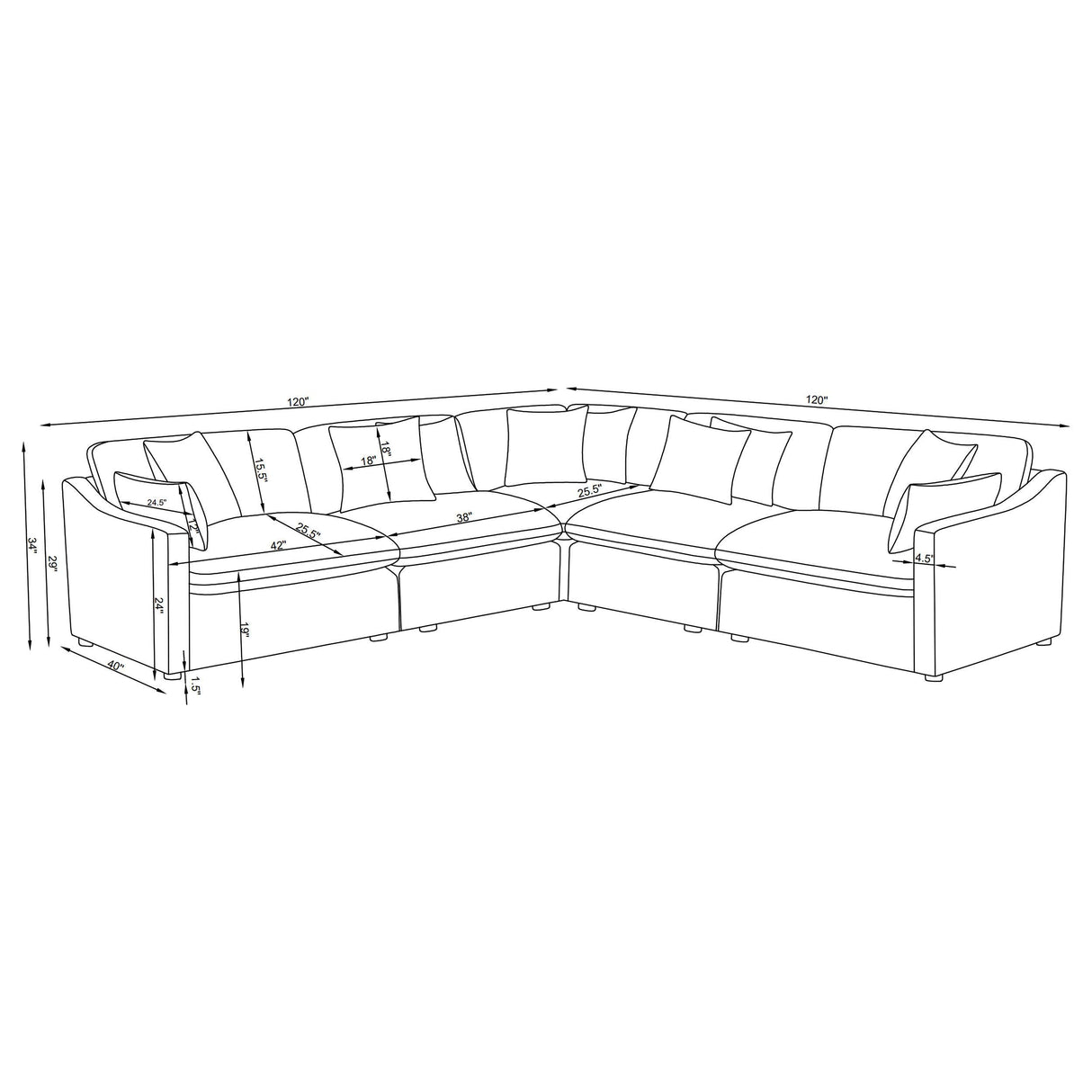 Hobson Charcoal 5-piece Upholstered Modular Sectional Sofa by Coaster at Eve Furniture