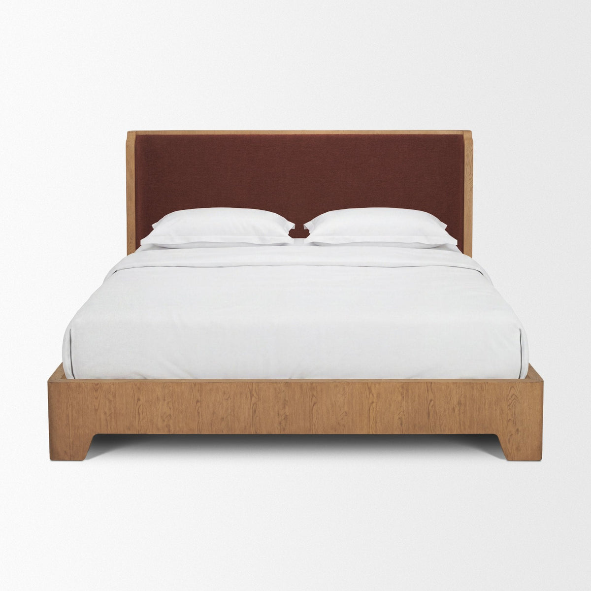 Holden Queen Upholstered Bedframe | Shelter Headboard | Burgundy Performance Fabric by Mercana at Eve Furniture