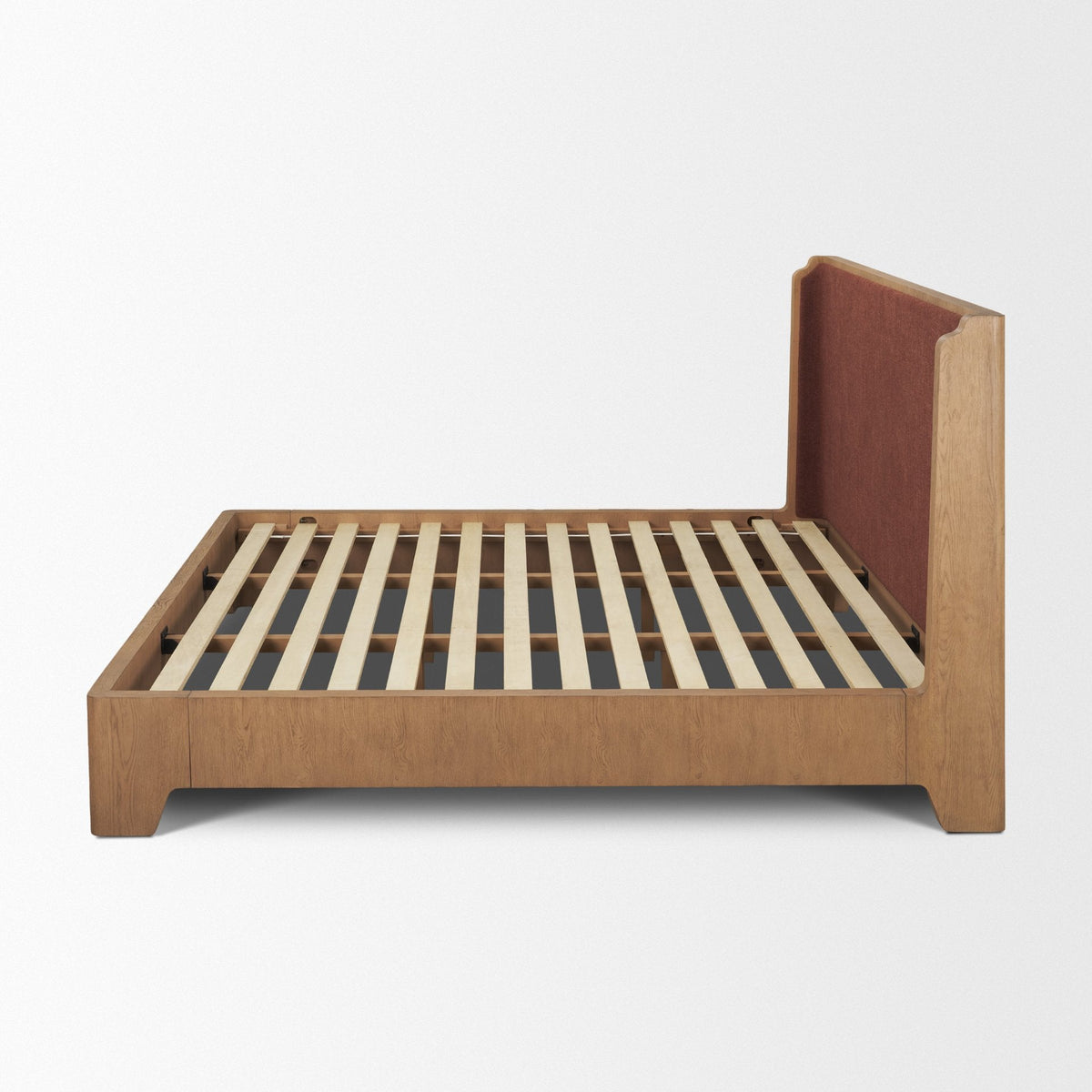 Holden Queen Upholstered Bedframe | Shelter Headboard | Burgundy Performance Fabric by Mercana at Eve Furniture
