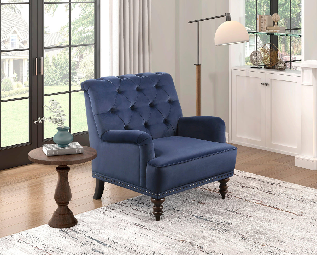 Holland Park Dark Blue Velvet Accent Chair by Homelegance at Eve Furniture