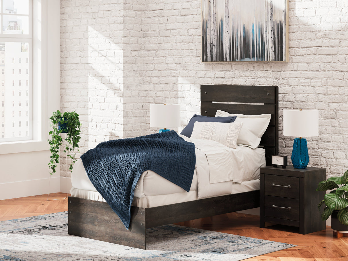 Hollivern Dark Gray Twin Panel Bed, Dresser and Mirror by Ashley at Eve Furniture