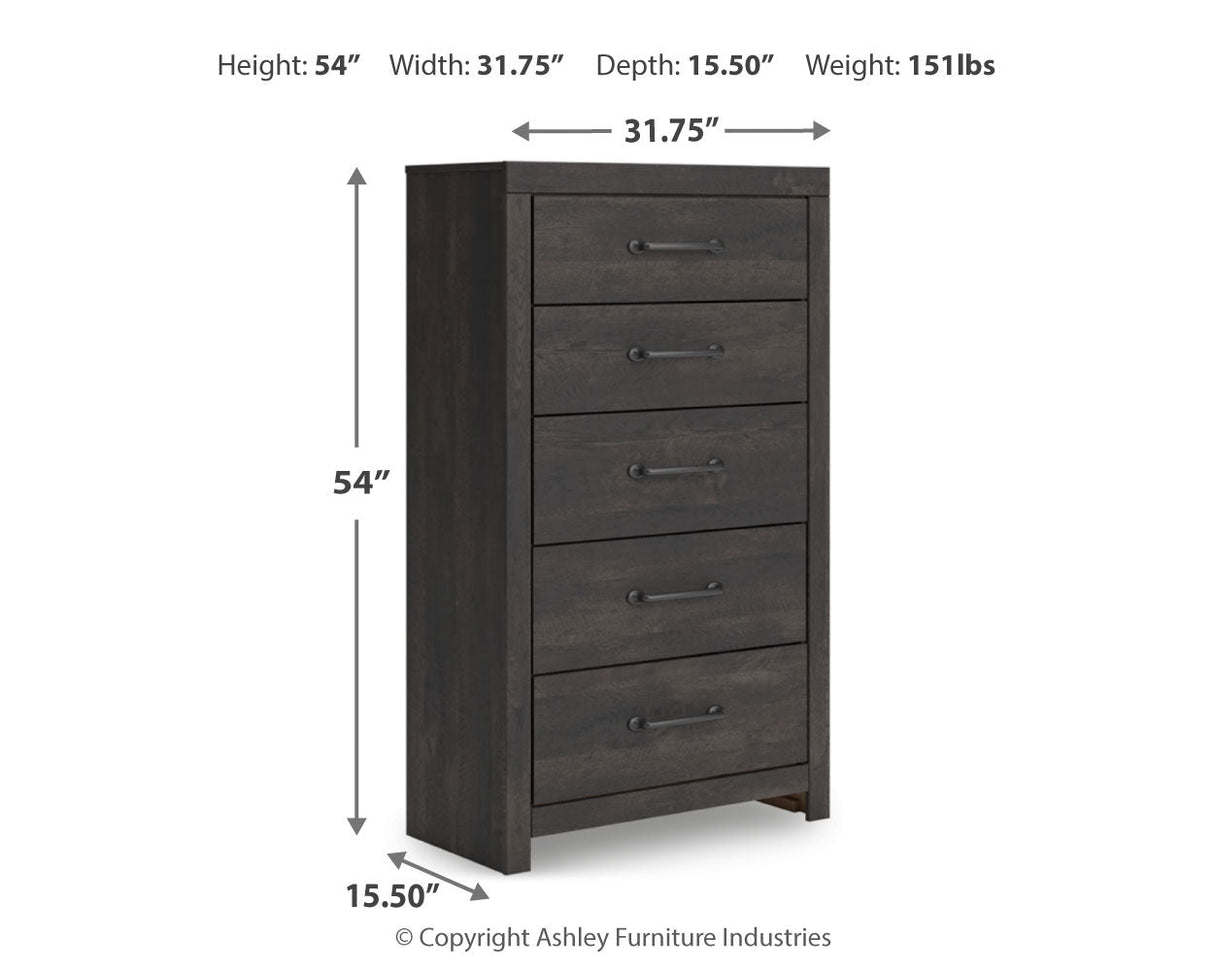 Hollivern Full Panel Bed with Storage with Mirrored Dresser and Chest in Dark Gray by Ashley at Eve Furniture