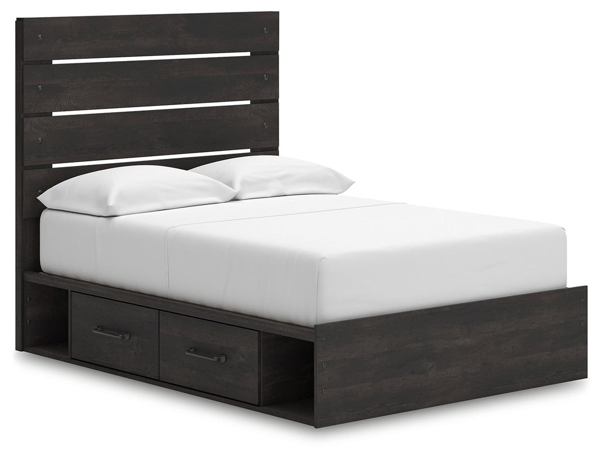 Hollivern Full Panel Bed with Storage with Mirrored Dresser and Chest in Dark Gray by Ashley at Eve Furniture