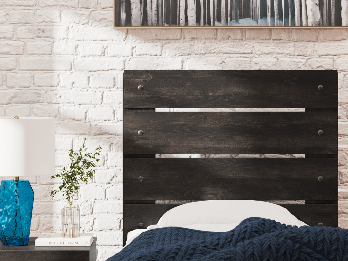 Hollivern Full Panel Bed with Storage with Mirrored Dresser and Chest in Dark Gray by Ashley at Eve Furniture