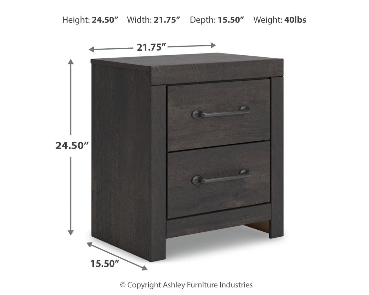 Hollivern Full Panel Bed with Storage with Mirrored Dresser, Chest and 2 Nightstands in Dark Gray by Ashley at Eve Furniture