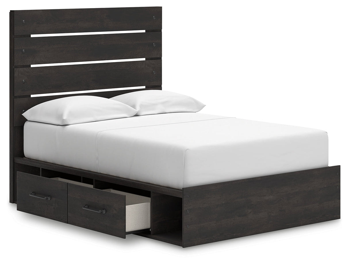 Hollivern Full Panel Bed with Storage with Mirrored Dresser, Chest and 2 Nightstands in Dark Gray by Ashley at Eve Furniture