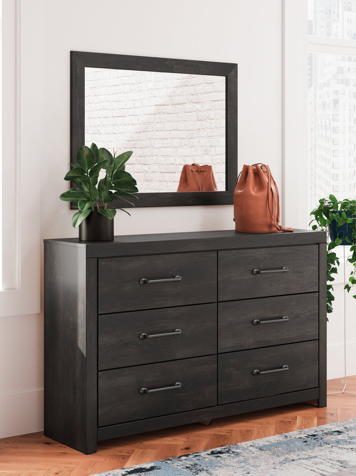 Hollivern Queen Panel Bed, Dresser, Mirror and Nightstand by Ashley at Eve Furniture