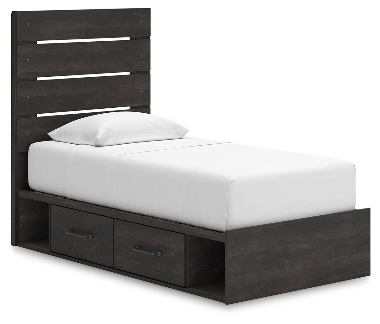 Hollivern Twin Panel Storage Bed with Mirrored Dresser and Chest in Dark Gray by Ashley at Eve Furniture