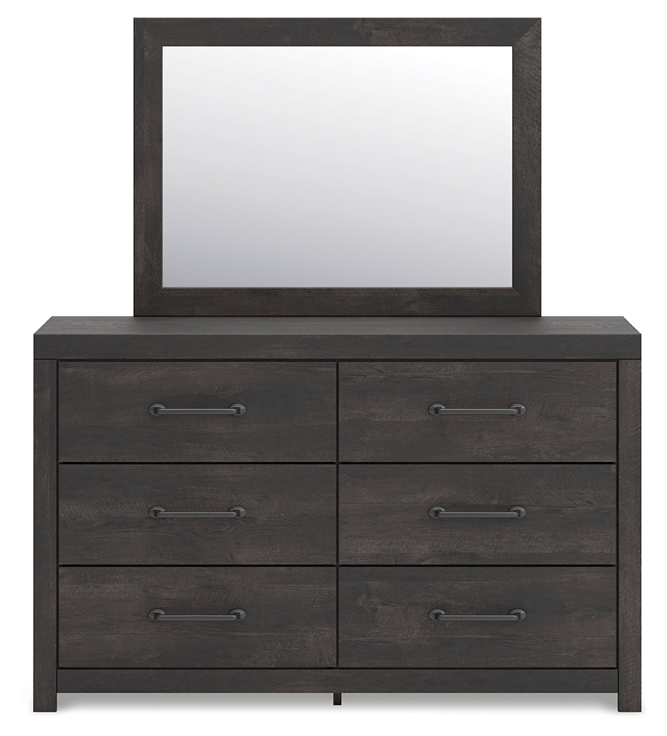 Hollivern Twin Panel Storage Bed with Mirrored Dresser, Chest and 2 Nightstands in Dark Gray by Ashley at Eve Furniture