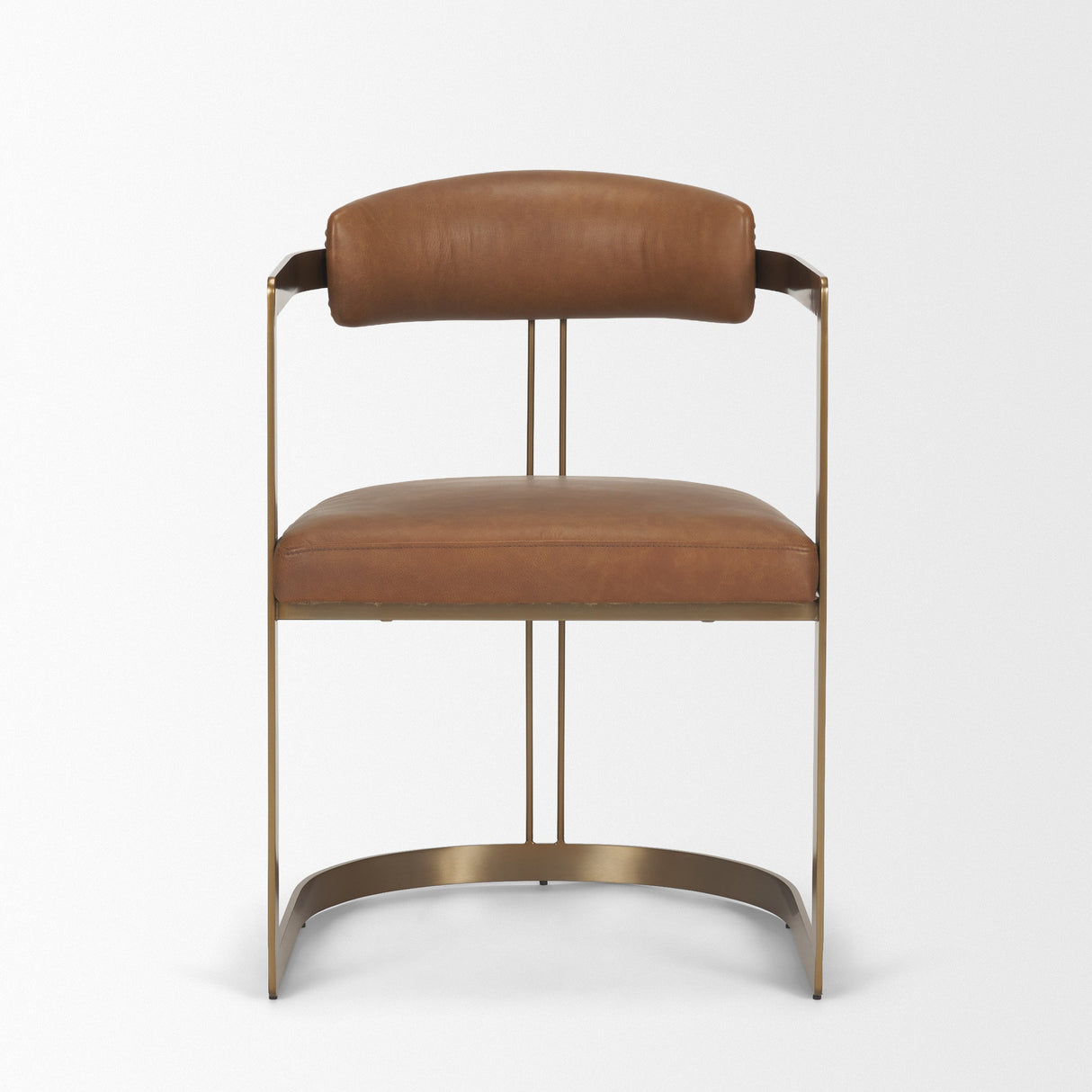 Hollyfield I Brown Leather Seat Gold Iron Frame Dining Chair by Mercana at Eve Furniture