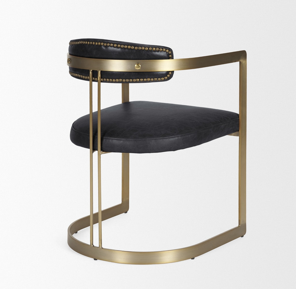 Hollyfield II Black Leather Seat Gold Iron Frame Dining Chair by Mercana at Eve Furniture