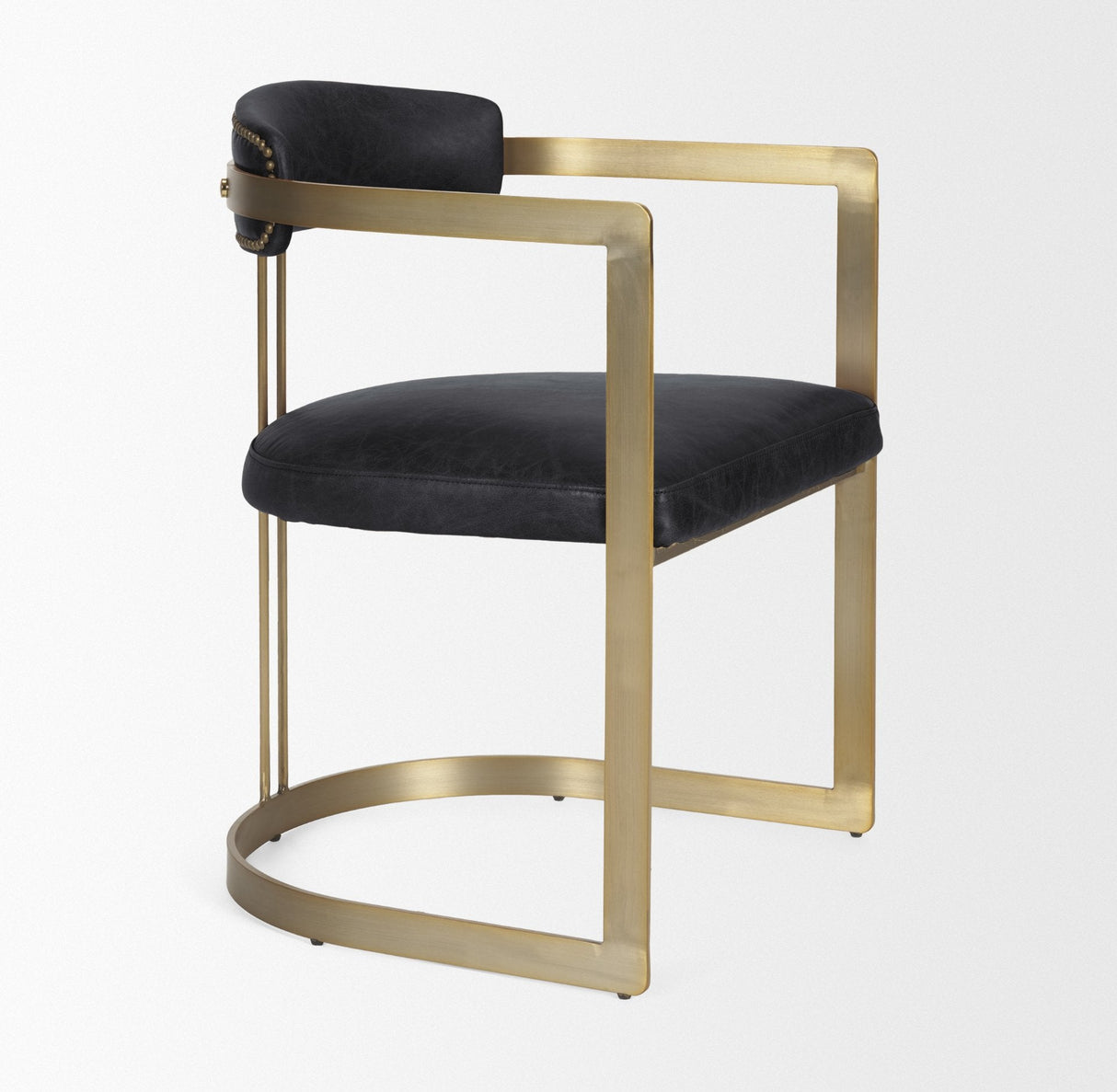 Hollyfield II Black Leather Seat Gold Iron Frame Dining Chair by Mercana at Eve Furniture