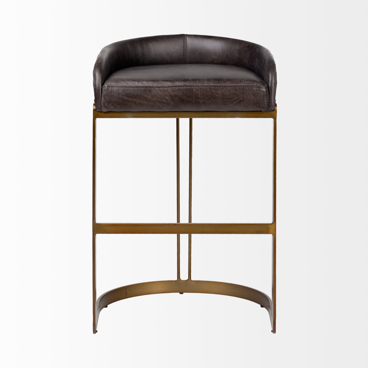 Hollyfield II Black Leather Seat Gold Metal Base Bar Stool by Mercana at Eve Furniture