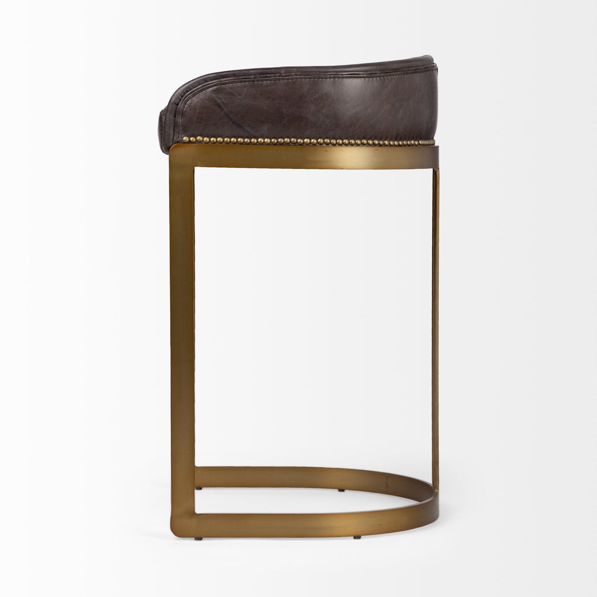 Hollyfield II Black Leather Seat Gold Metal Base Bar Stool by Mercana at Eve Furniture