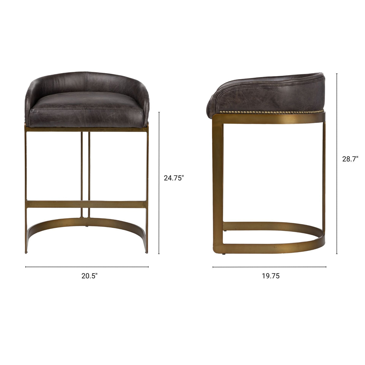 Hollyfield II Black Leather Seat Gold Metal Base Counter Stool by Mercana at Eve Furniture