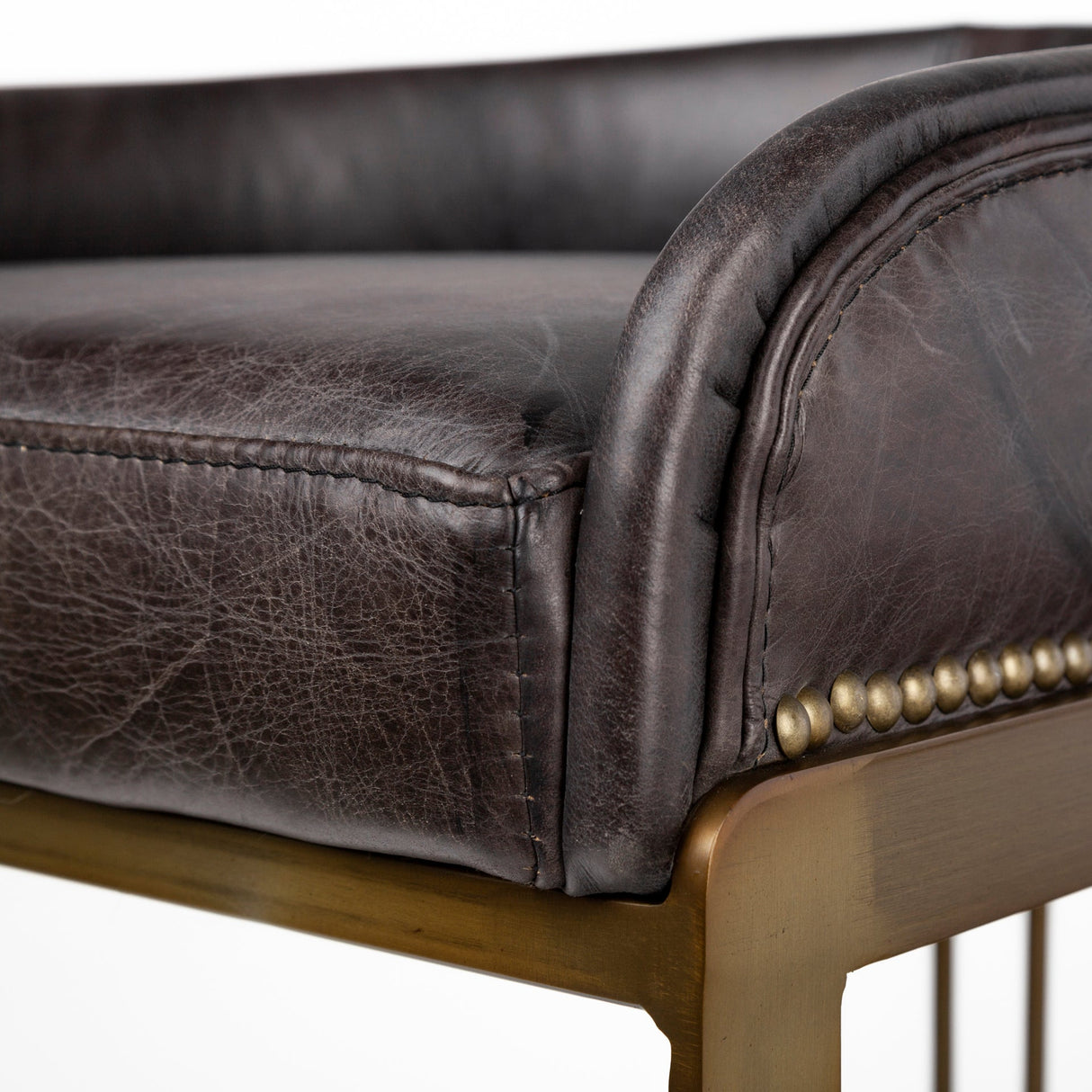 Hollyfield II Black Leather Seat Gold Metal Base Counter Stool by Mercana at Eve Furniture