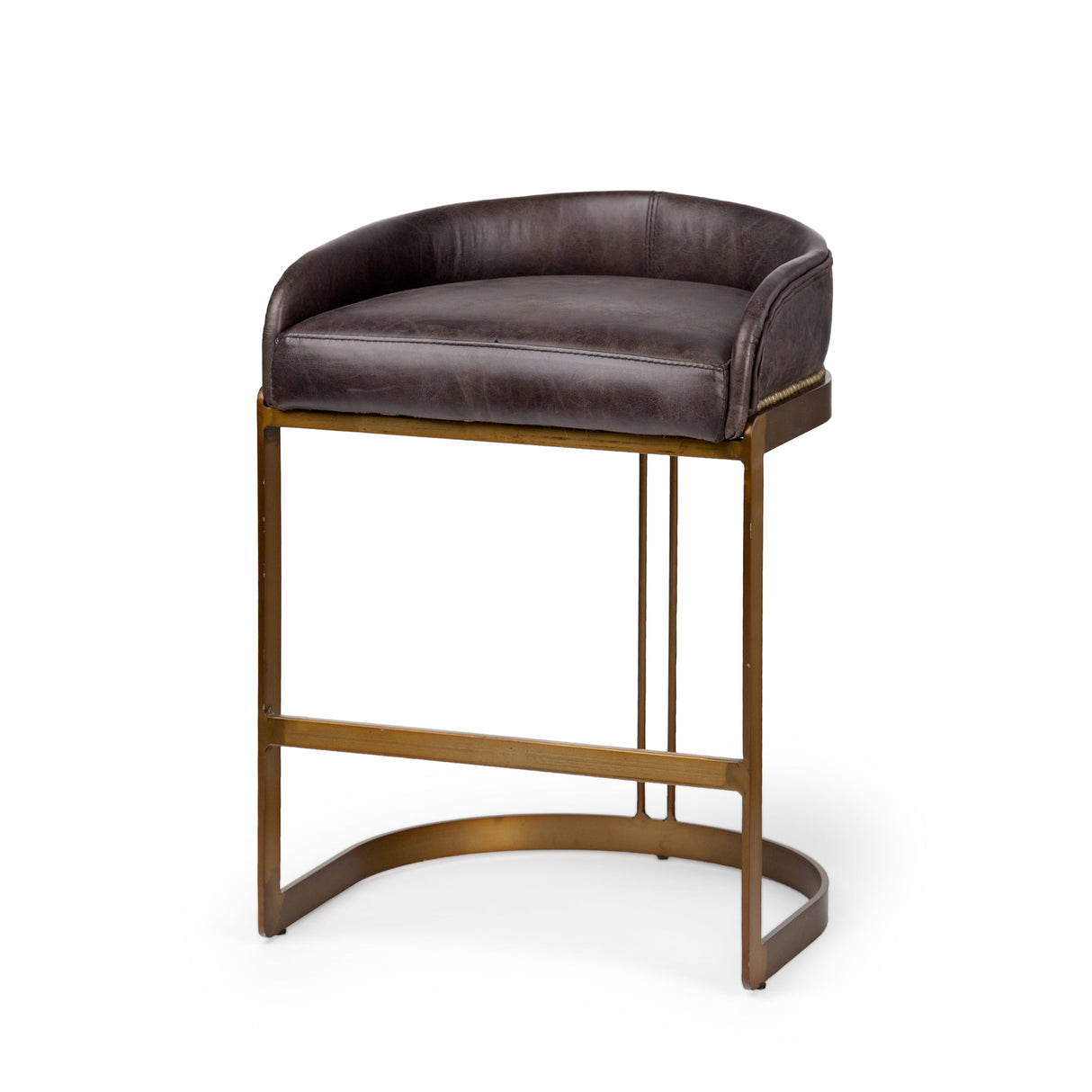 Hollyfield II Black Leather Seat Gold Metal Base Counter Stool by Mercana at Eve Furniture