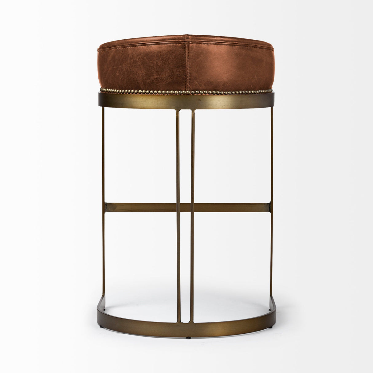 Hollyfield II Brown Leather Seat Gold Metal Base Bar Stool by Mercana at Eve Furniture