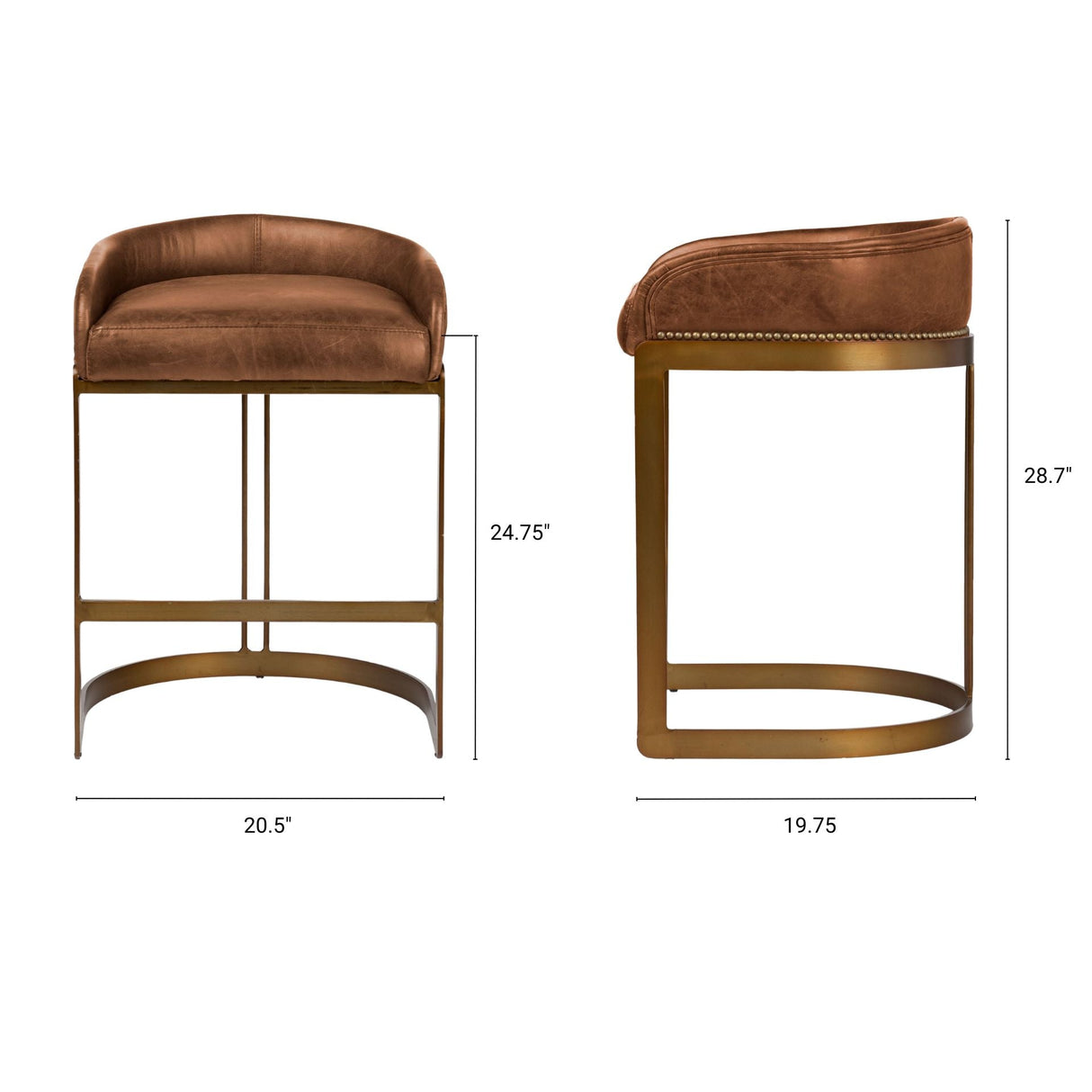 Hollyfield II Brown Leather Seat Gold Metal Base Stool by Mercana at Eve Furniture