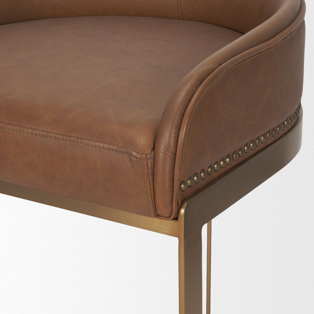 Hollyfield II Brown Leather Seat Gold Metal Base Stool by Mercana at Eve Furniture
