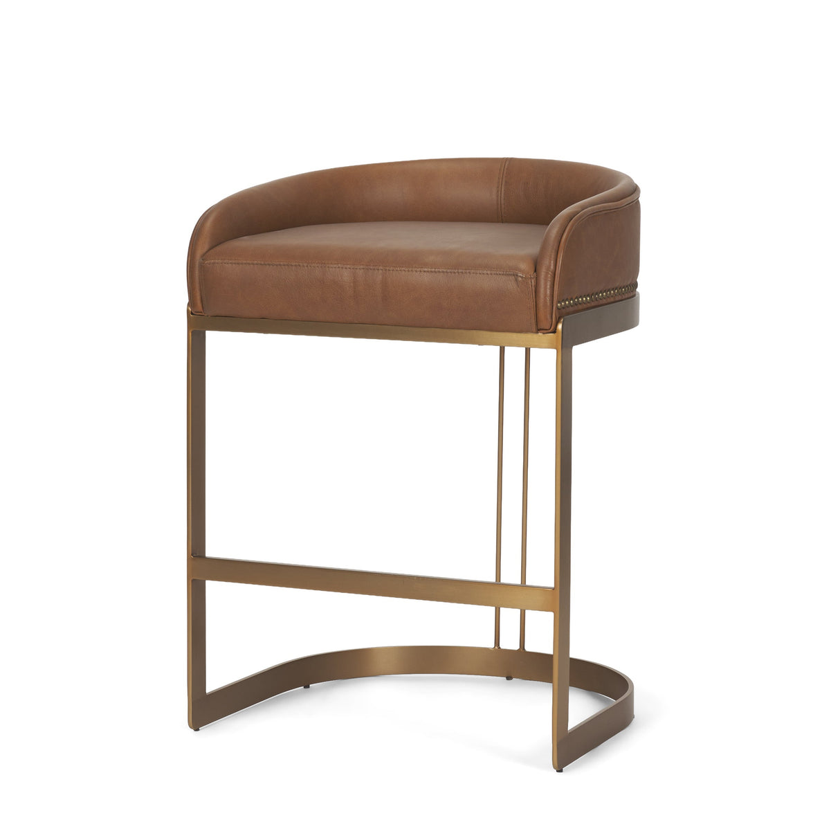 Hollyfield II Brown Leather Seat Gold Metal Base Stool by Mercana at Eve Furniture