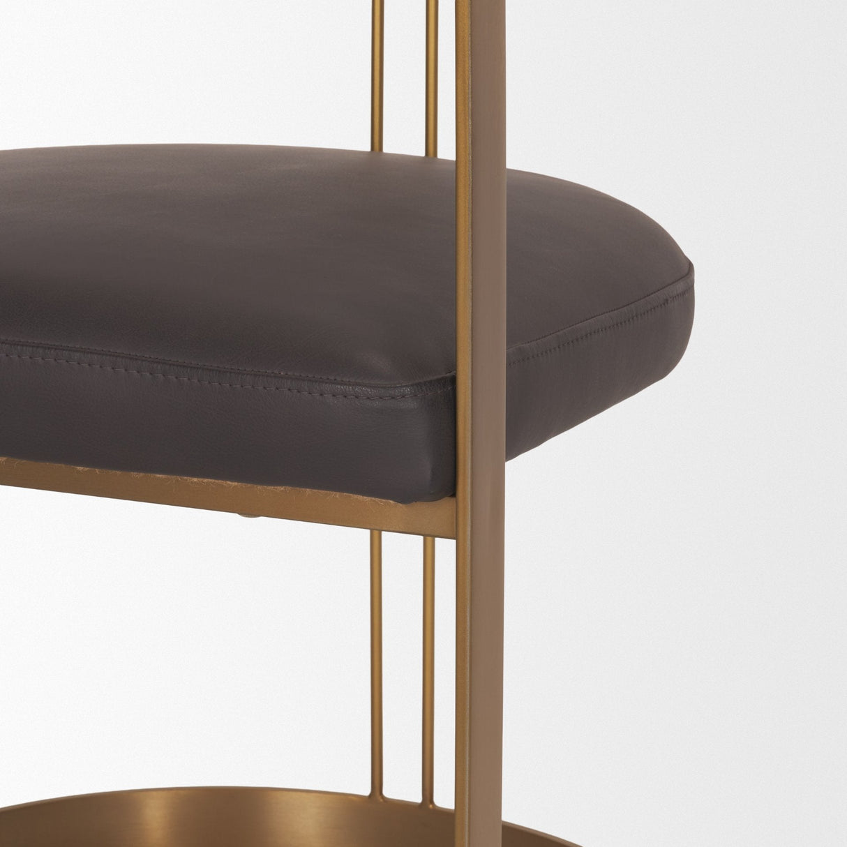 Hollyfield II Charcoal-Brown Leather Seat Gold Iron Frame Dining Chair by Mercana at Eve Furniture