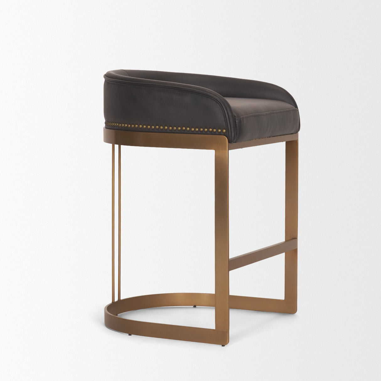Hollyfield II Charcoal-Brown Leather Seat Gold Metal Base Counter Stool by Mercana at Eve Furniture