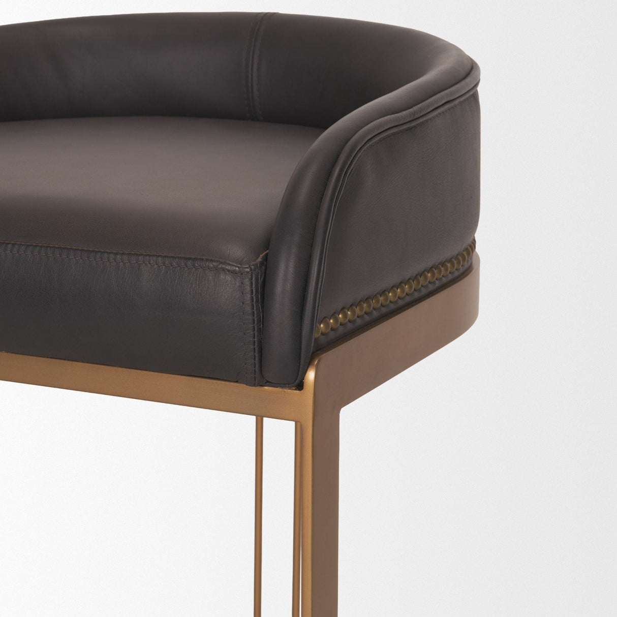 Hollyfield II Charcoal-Brown Leather Seat Gold Metal Base Counter Stool by Mercana at Eve Furniture
